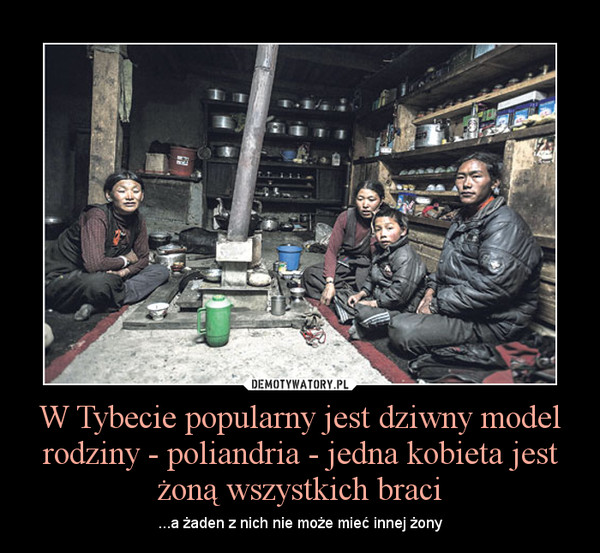 W Tybecie popularny jest dziwny model rodziny - poliandria - jedna kobieta jest żoną wszystkich braci