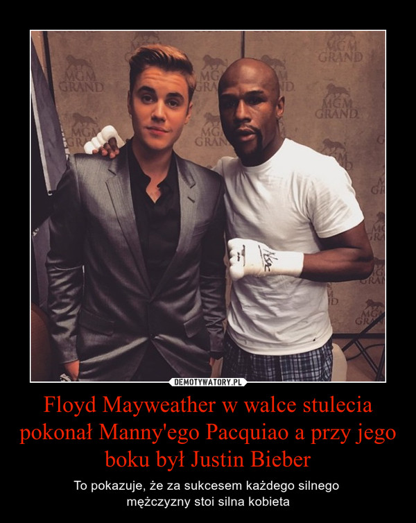Floyd Mayweather w walce stulecia pokonał Manny'ego Pacquiao a przy jego boku był Justin Bieber