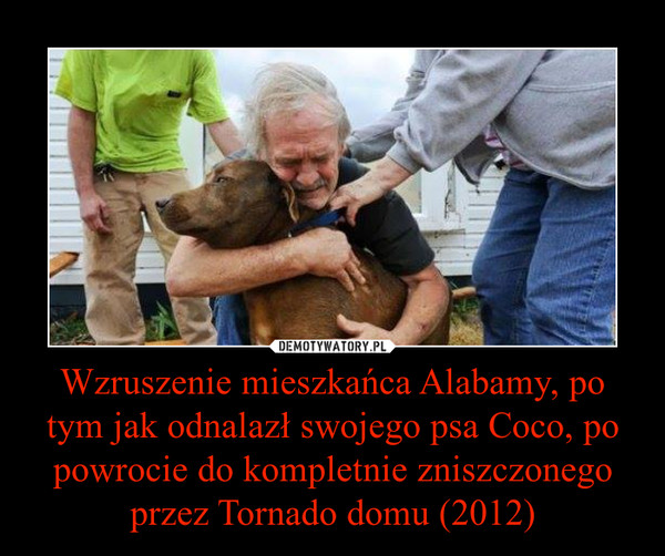 Wzruszenie mieszkańca Alabamy, po tym jak odnalazł swojego psa Coco, po powrocie do kompletnie zniszczonego przez Tornado domu (2012) –  