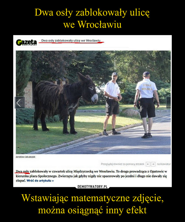 Dwa osły zablokowały ulicę
we Wrocławiu Wstawiając matematyczne zdjęcie,
można osiągnąć inny efekt