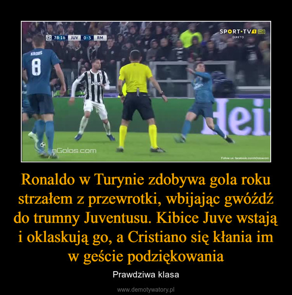 Ronaldo w Turynie zdobywa gola roku strzałem z przewrotki, wbijając gwóźdź do trumny Juventusu. Kibice Juve wstają i oklaskują go, a Cristiano się kłania im w geście podziękowania – Prawdziwa klasa 