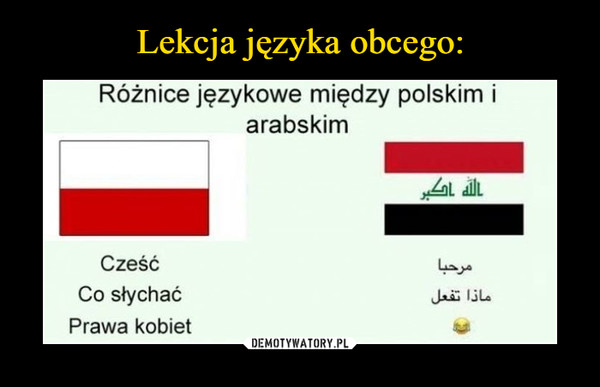  –  Różnice językowe między polskim i arabskim Cześć Co słychać Prawa kobiet