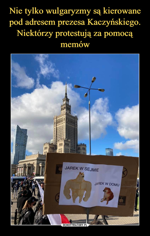 Nie tylko wulgaryzmy są kierowane pod adresem prezesa Kaczyńskiego. Niektórzy protestują za pomocą memów