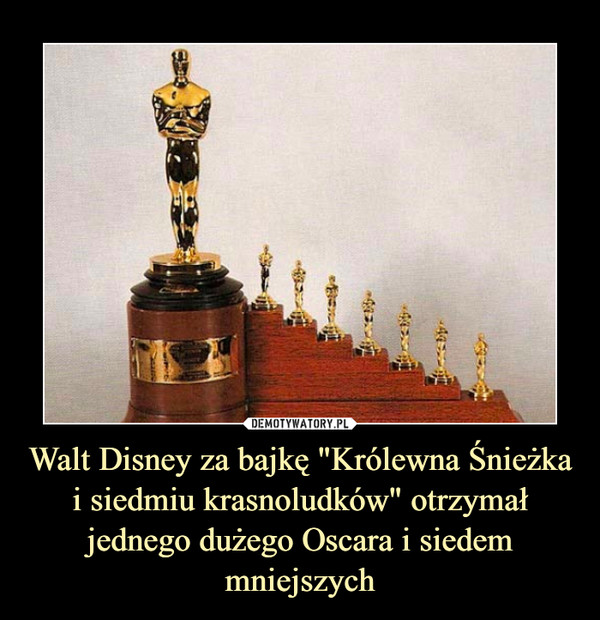 Walt Disney za bajkę "Królewna Śnieżka i siedmiu krasnoludków" otrzymał jednego dużego Oscara i siedem mniejszych