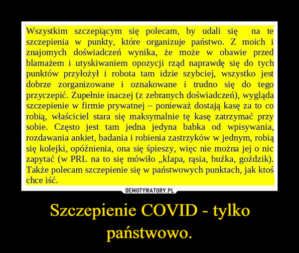 Szczepienie COVID - tylko państwowo. –  