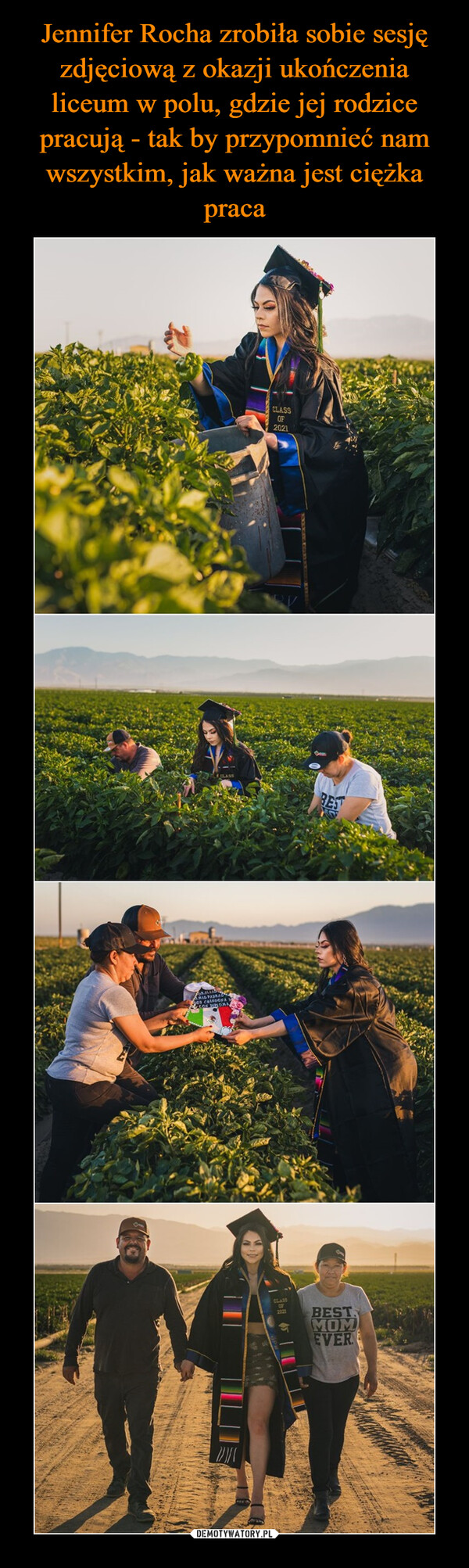Jennifer Rocha zrobiła sobie sesję zdjęciową z okazji ukończenia liceum w polu, gdzie jej rodzice pracują - tak by przypomnieć nam wszystkim, jak ważna jest ciężka praca