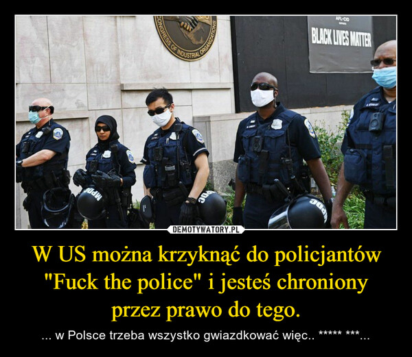 W US można krzyknąć do policjantów "Fuck the police" i jesteś chroniony przez prawo do tego. – ... w Polsce trzeba wszystko gwiazdkować więc.. ***** ***... 