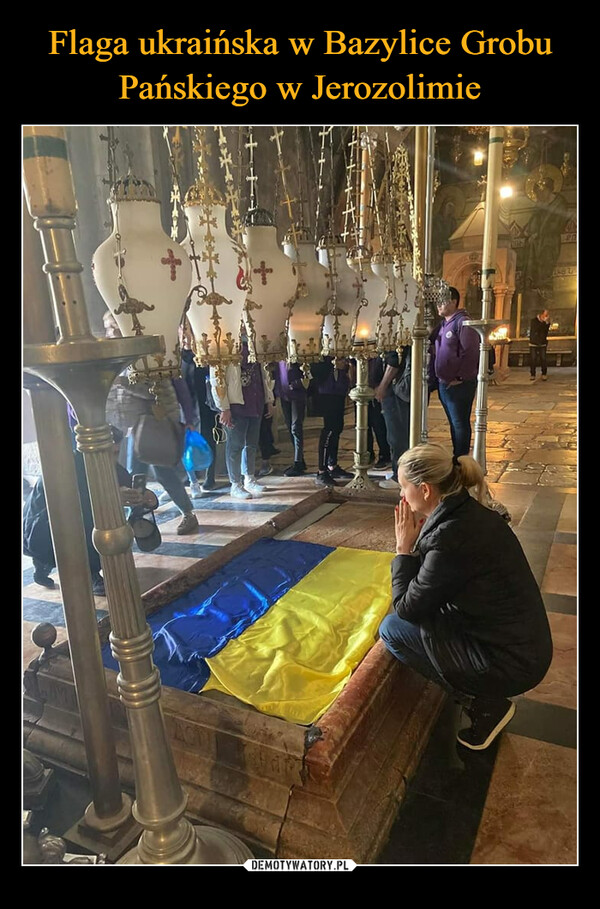 Flaga ukraińska w Bazylice Grobu Pańskiego w Jerozolimie