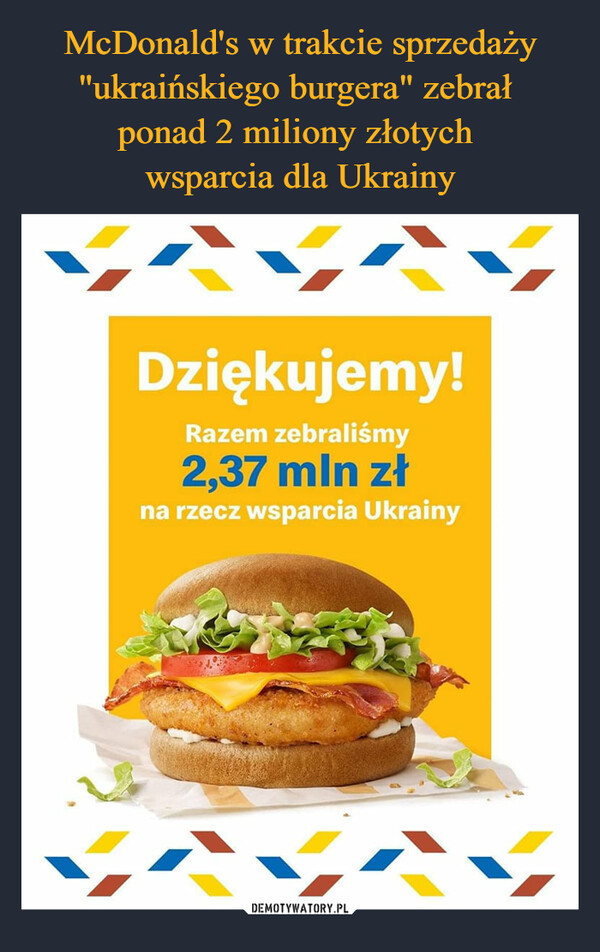 McDonald's w trakcie sprzedaży
"ukraińskiego burgera" zebrał 
ponad 2 miliony złotych 
wsparcia dla Ukrainy