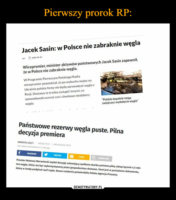  –  Jacek Sasin: w Polsce nie zabraknie węgla