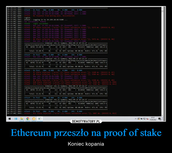 Ethereum przeszło na proof of stake – Koniec kopania 