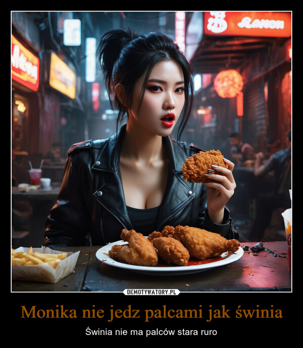 Monika nie jedz palcami jak świnia – Świnia nie ma palców stara ruro BANON