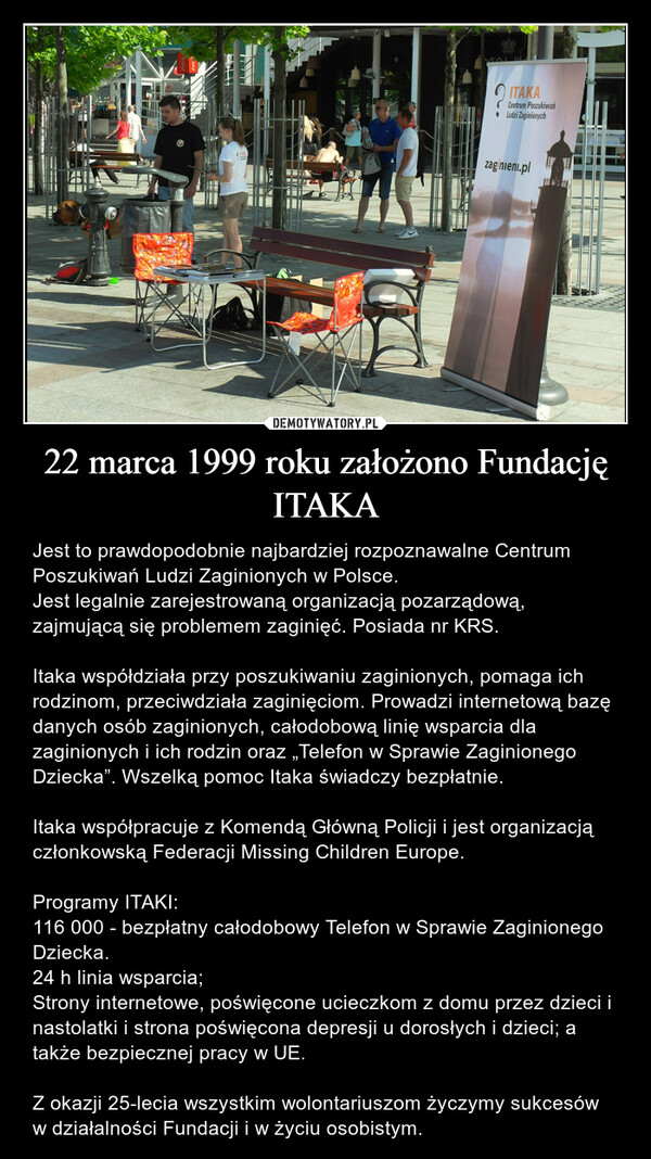 22 marca 1999 roku założono Fundację ITAKA